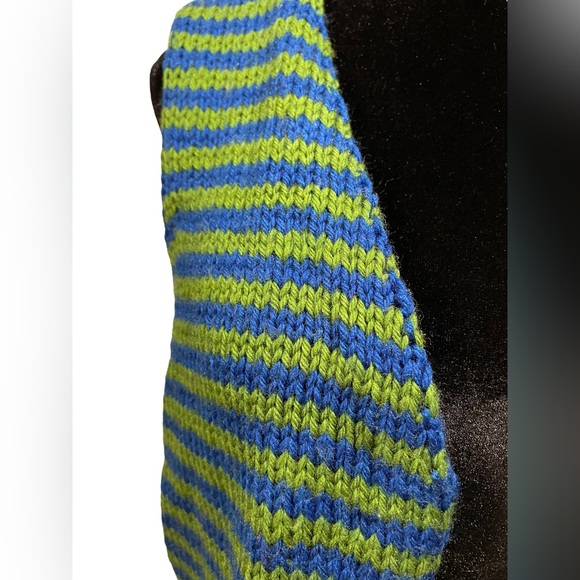 Handmade Green Blue Striped Hippie Eclectic Earthy Crochet Knit Open Cardigan - Picture 2 of 4